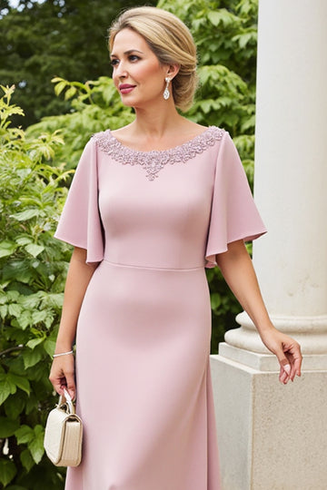 Dusty Rose Mother of the Bride Dress with Flutter Sleeves